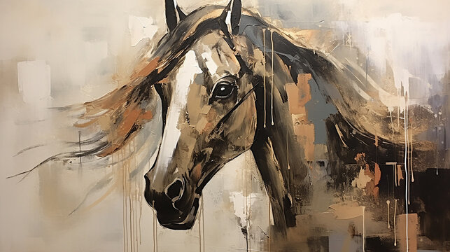 cavalo  abstrato Tons terrosos, cobre e dourado 