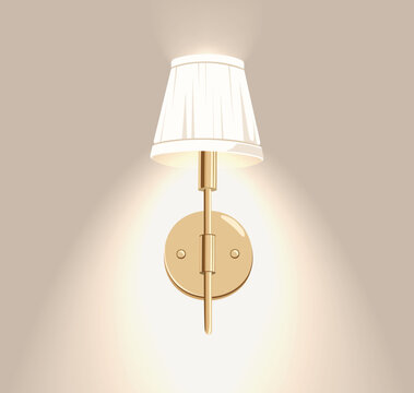 Electric wall lamp. Illuminate facade. Shining modern sconce element, House decorative, Light equipment, Retro concept. Trendy french style room. Flat design hand drawn element vector illustration.