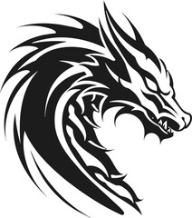 Dragon silhouette illustration. Heraldic design element for logo or emblem. Medieval fantasy, fairytale evil monster. Heraldry beast.