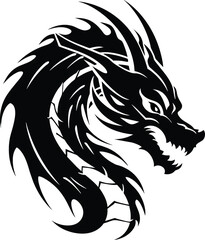 Fototapeta premium Dragon silhouette illustration. Heraldic design element for logo or emblem. Medieval fantasy, fairytale evil monster. Heraldry beast.