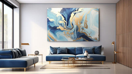 Abstrato Moderno Luxo Azul e Dourado - obrazy, fototapety, plakaty
