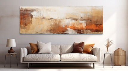 sala de estar com quadro  abstrato Tons terrosos, cobre e dourado