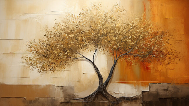 arvore  abstrato Tons terrosos, cobre e dourado