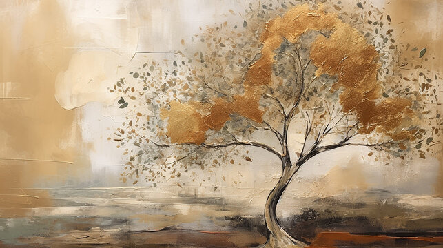 arvore  abstrato Tons terrosos, cobre e dourado