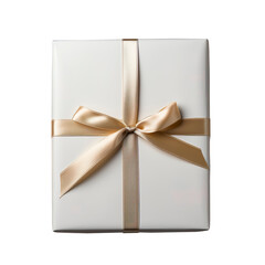 gift box with gold simple ribbon, top view with transparencies, PNG format