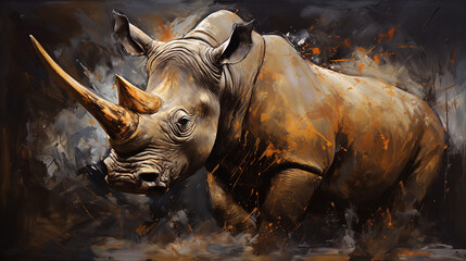 rinoceronte Tons terrosos, cobre e dourado - obrazy, fototapety, plakaty