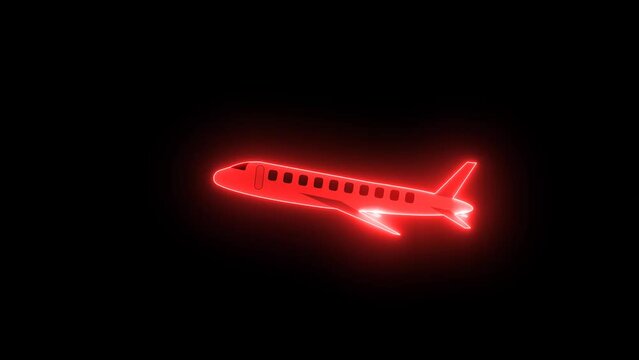 Red neon airplane animated