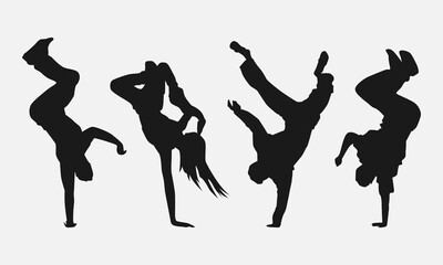 set bundle of breakdancer silhouettes. vector illustration.