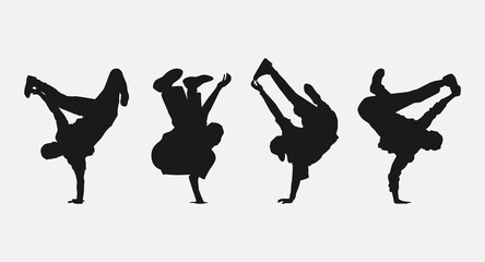 set bundle of breakdancer silhouettes. vector illustration. - obrazy, fototapety, plakaty