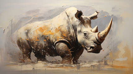 rinoceronte Abstrato  Tons terrosos, cobre e dourado, arte de  luxo - obrazy, fototapety, plakaty