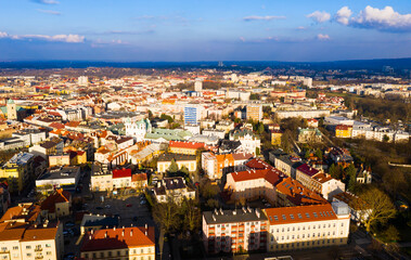 Fototapeta na wymiar Aerial view of historical part of Rzeszow town at day, Poland