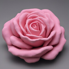 Pink rose isolated on grey background. 3d illustration. Top view.