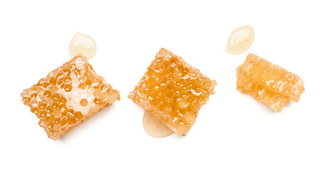 Fresh sweet honeycombs on white background