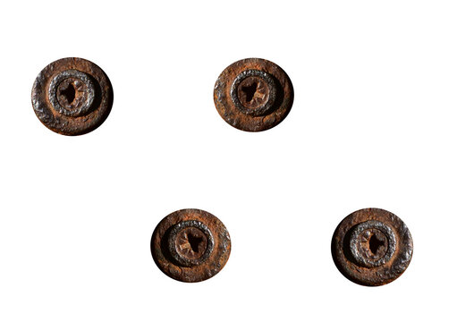 Rusty old screws, on a transparent background