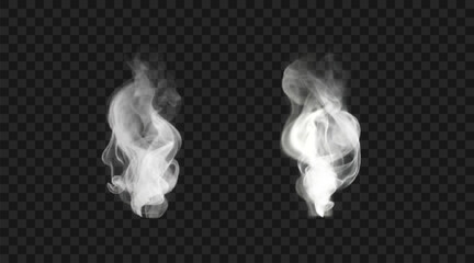 Vector realistic smoke isolated on transparent backdrop. Wavy fog from hot drink, food or cigarette  - obrazy, fototapety, plakaty