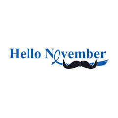 Cancer Awareness Blue Ribbon  Vector Template Design. Hello November Text  On Blue Ribbon. 