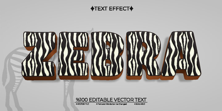 Savanna Zebra Editable Vector 3D Text Effect