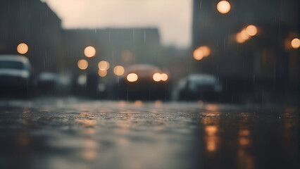 Rainy day in the city. Raindrops on the asphalt.
