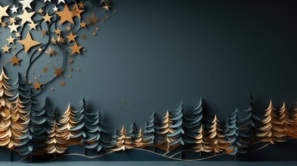 Christmas paper cut background with large copyspace - stock photo
