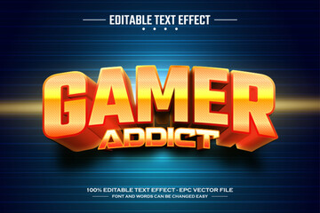Fototapeta premium Gamer addict 3D editable text effect template