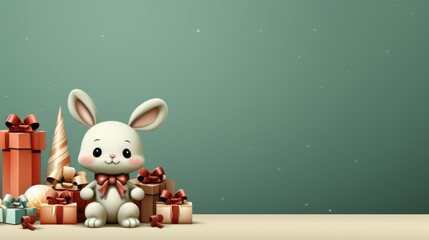 Funny Christmas bunny illustration with large copyspace - stock photo