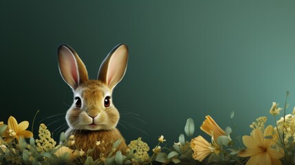 Fototapeta premium Funny Easter bunny illustration with large copyspace - stock photo