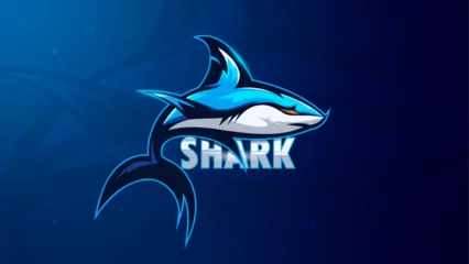 Foto op Canvas shark in the sea wallpaper for ps, stylish background with lettering and logo © St_iri