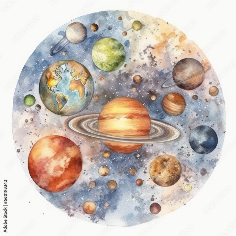 Wall mural background with planets spheres