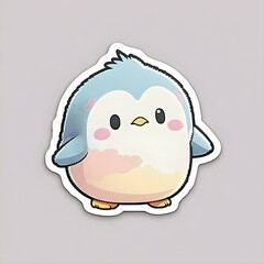 cute chibi Baby penguin sticker white background pastel colors 