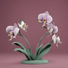 3d render of white and purple orchids in vase