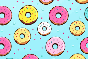 Donut quirky doodle pattern, wallpaper, background, cartoon, vector, whimsical Illustration