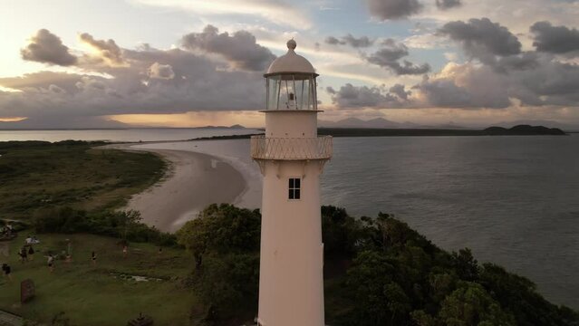 Aerial view of the Farol das Conchas lighthouse and beaches of Ilha do Mel, Paranagu&aacute;, Paran&aacute;, South, Brazil
