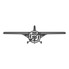 正面から・飛行しているプロペラ機・ハイウイングの小型飛行機・ パイロット訓練や遊覧飛行など