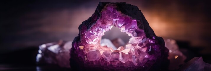 A piece of amethyst geode with light behind it. Generative AI.  - obrazy, fototapety, plakaty