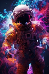 astronaut in a splash of colors. spacesuit in outer space. Illustration. Picture. Painting. bright colors and flames