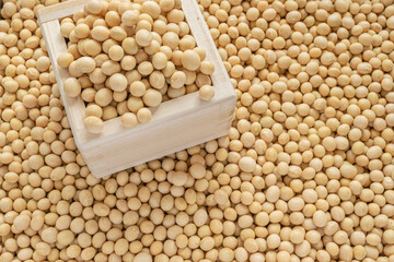 Dried Soybeans in a Wooden Box