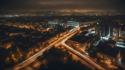 Fototapeta na wymiar Aerial view of the city at night. Long exposure photography.