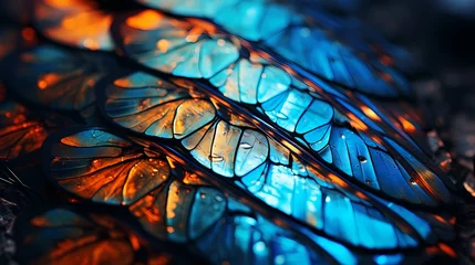 Crédence de cuisine en verre imprimé Coloré Illustration of a butterfly wing, focusing on the intricate patterns and vibrant colors - created by Generative AI