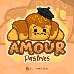 Cute Croissant Logo bread Cartoon