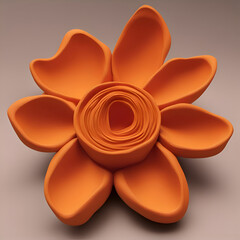 Orange paper flower on a gray background. 3d render image.
