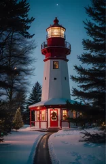 Foto op Canvas lighthouse at night © Carissa