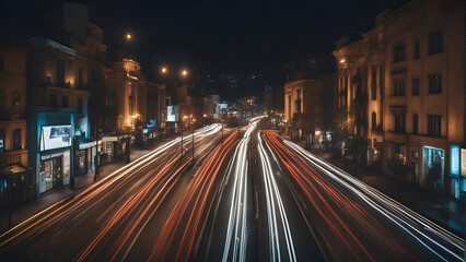 Fototapeta na wymiar Car light trails on the street at night. Istanbul. Turkey.