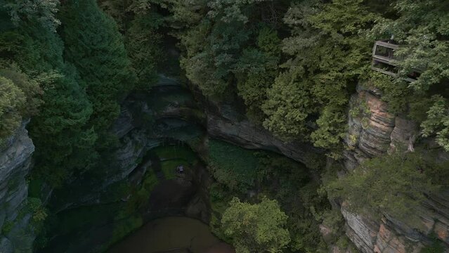 Aerial Drone wide drone shot of Starved Rock State Park 