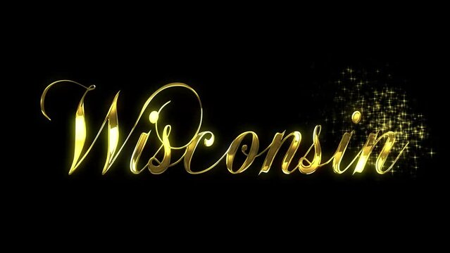 Golden text animated in a reveal with a starburst pattern for WISCONSIN