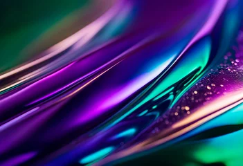 Fotobehang Abstract Background of emerald and purple splashes of metallic liquid, generative splashes of emerald iridescent liquid with reflections from the sun © Perecciv