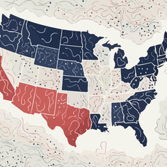 United States map pattern, background, hand-drawn cartoon flat art Illustrations in minimalist vector style