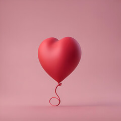 Red heart shaped balloon on pink background. 3d render illustration.
