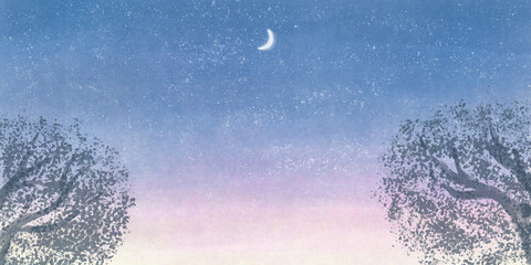 夜空と月と木の背景