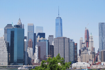 Beautiful view of the skyline of Manhattan as seen from Brooklyn in New York City, New York, USA