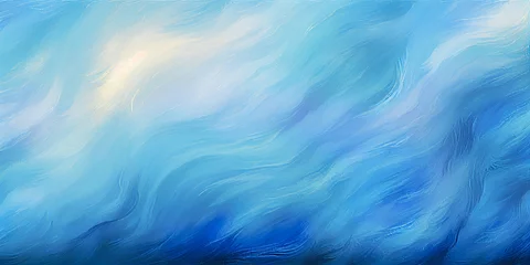 Fotobehang Abstract blue gradient acrylic paint wavy grunge texture background. Navy waves watercolor brushstrokes texture. Minimalist art ocean backdrop for web mobile. Winter snow weather copy space banner © Vita
